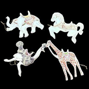 Merrimack Christmas Victorian Style Animal Carousel 4 Ornaments Cottagecore Vtg.